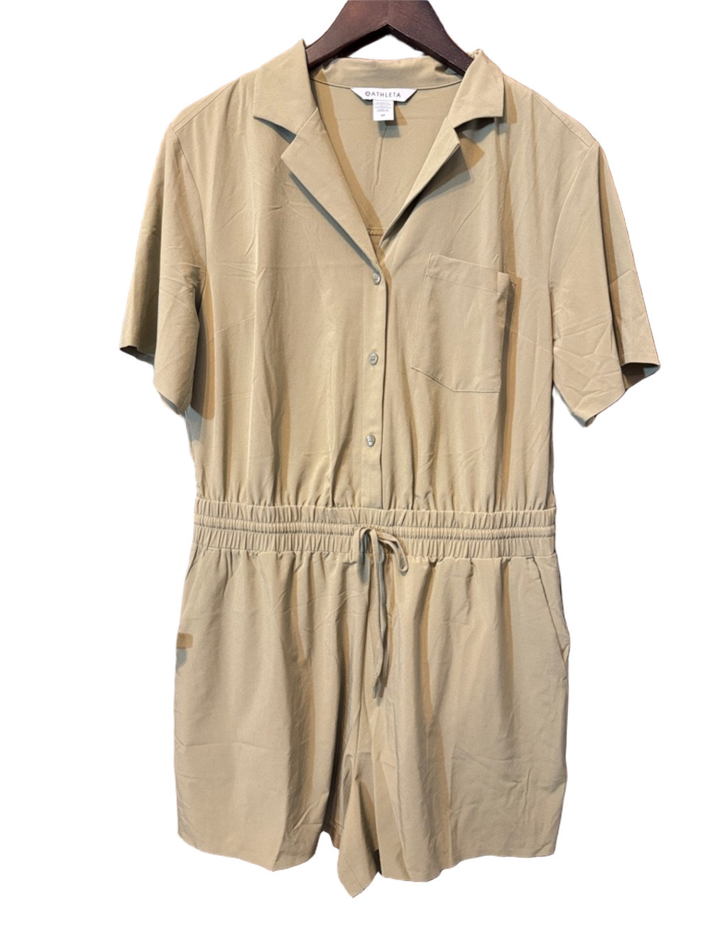 Athleta Avenue Olive Green Short-Sleeve One-Piece Romper with Drawstring Size M - Picture 2 of 3